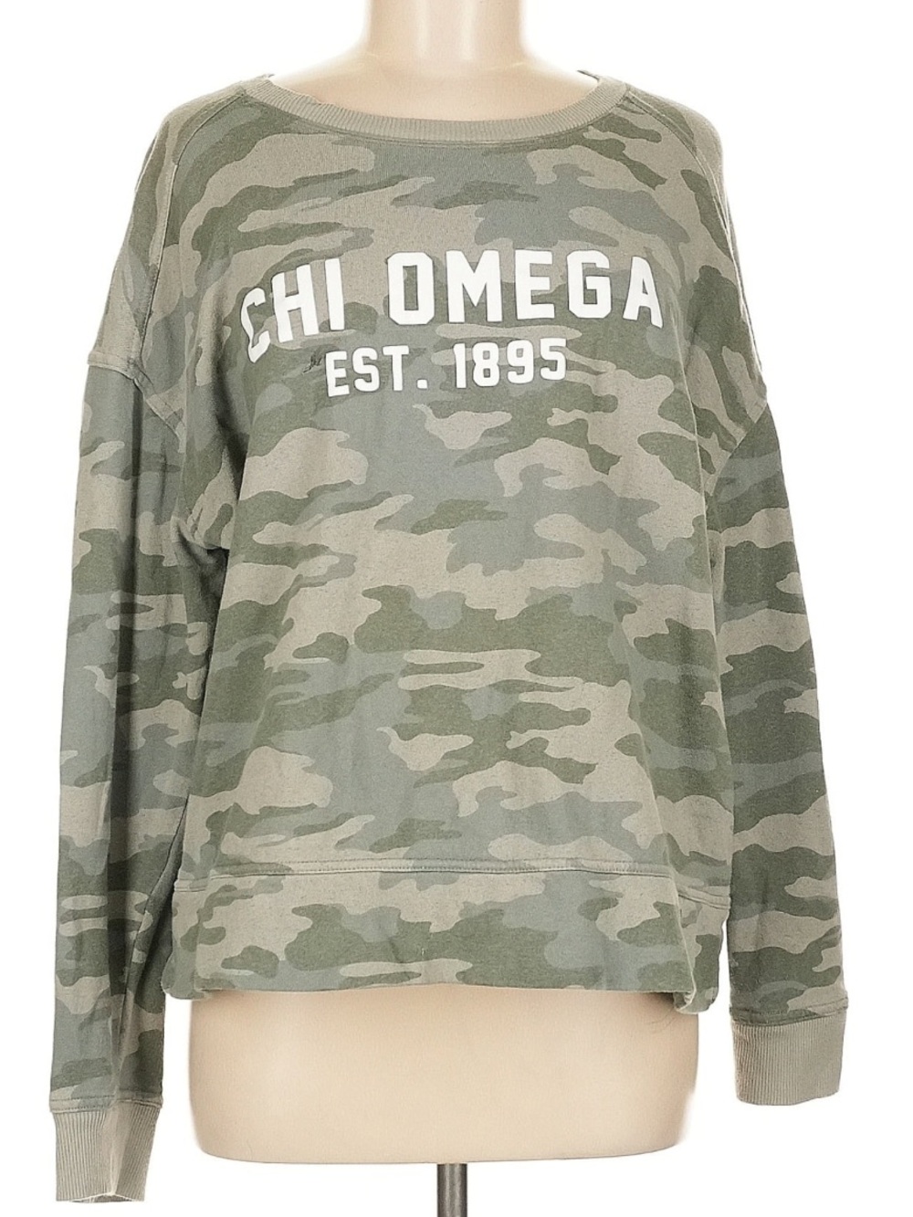 Omega Chi Omega Camo Crewneck Sweatshirt - Olive
